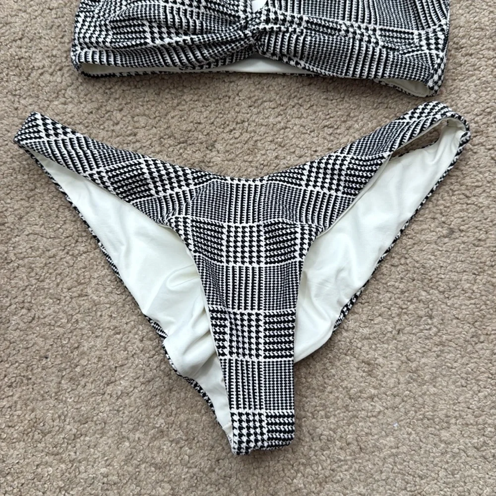 NWT L*Space Jessy High Neck Halter Top Cut Out Plaid Bikini Set Size Small